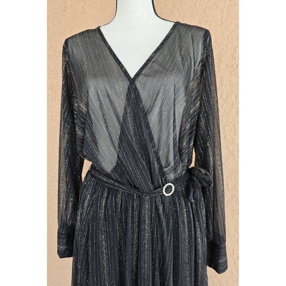 Alexa B Nites Sheer Sparkle Formal Maxi Dress Womens Size 18W - Picture 2 of 16